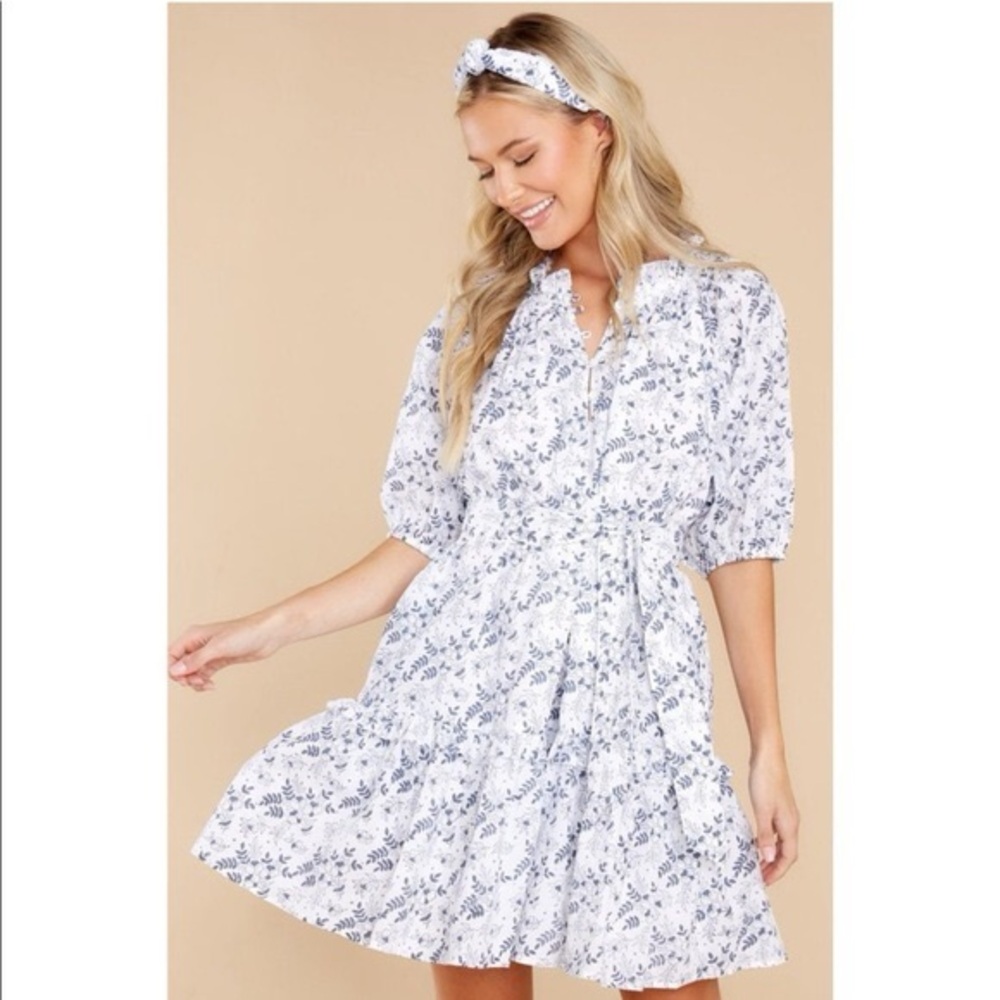 Cleobella Nevah Puff Sleeve Floral Mini Dress Floral Print White Belted Large
